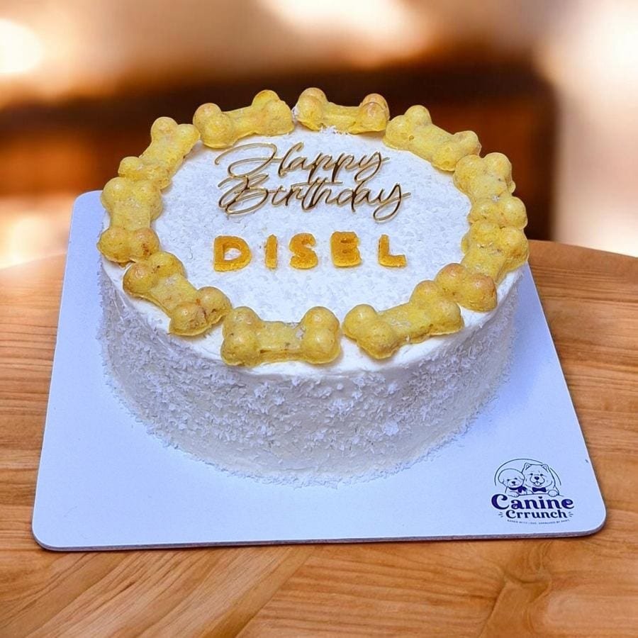 Round dog birthday cake by Canine Crrunch